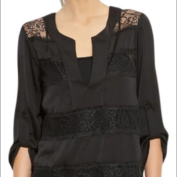 NWT BCBGMaxAzria Erid Lace Striped Black Tunic*